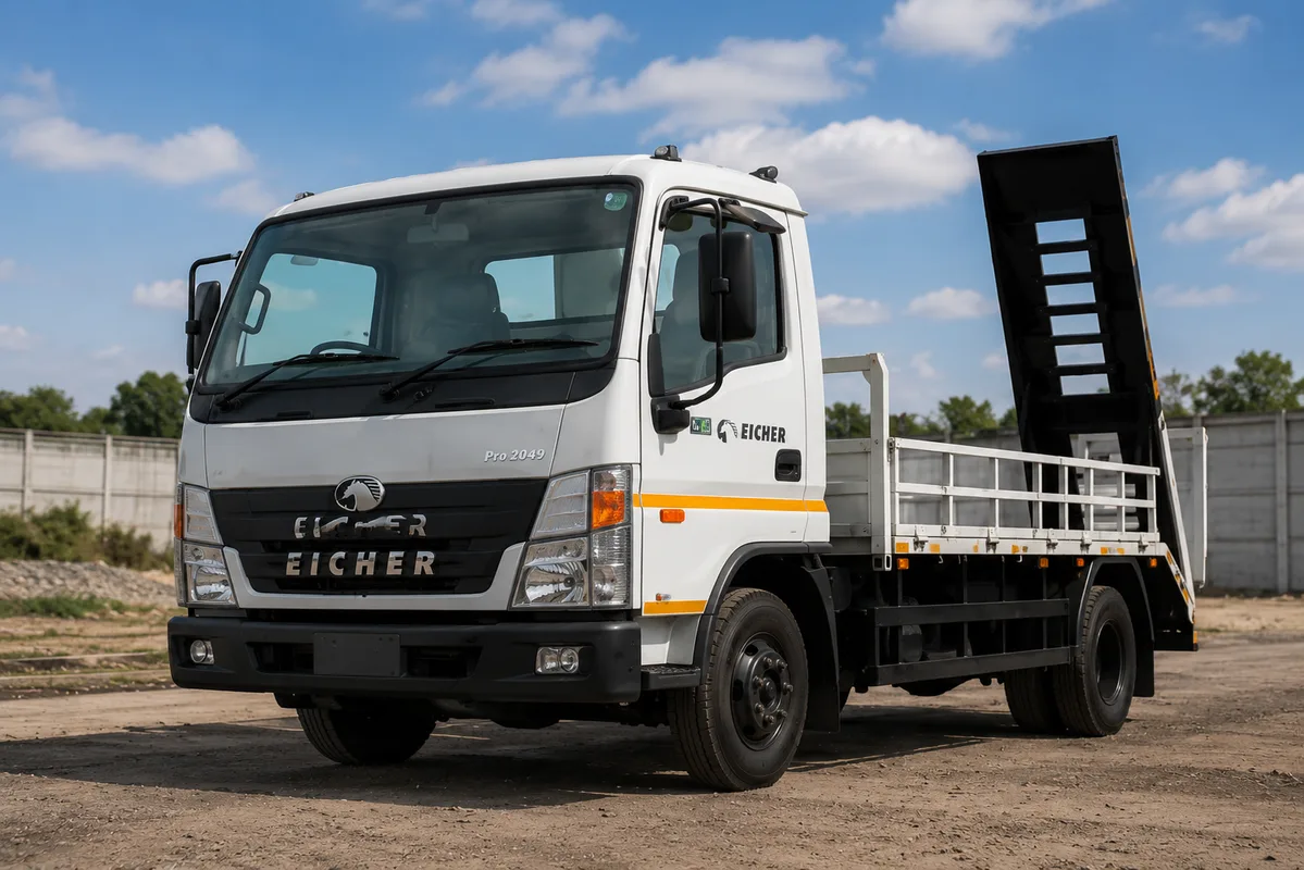 Eicher jumbo truck configured for project logistics and heavy material support.