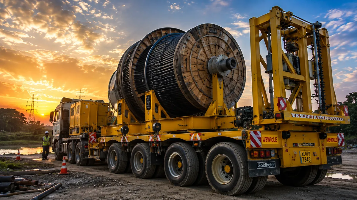 Cable drum transport setup prepared for underground utility works.