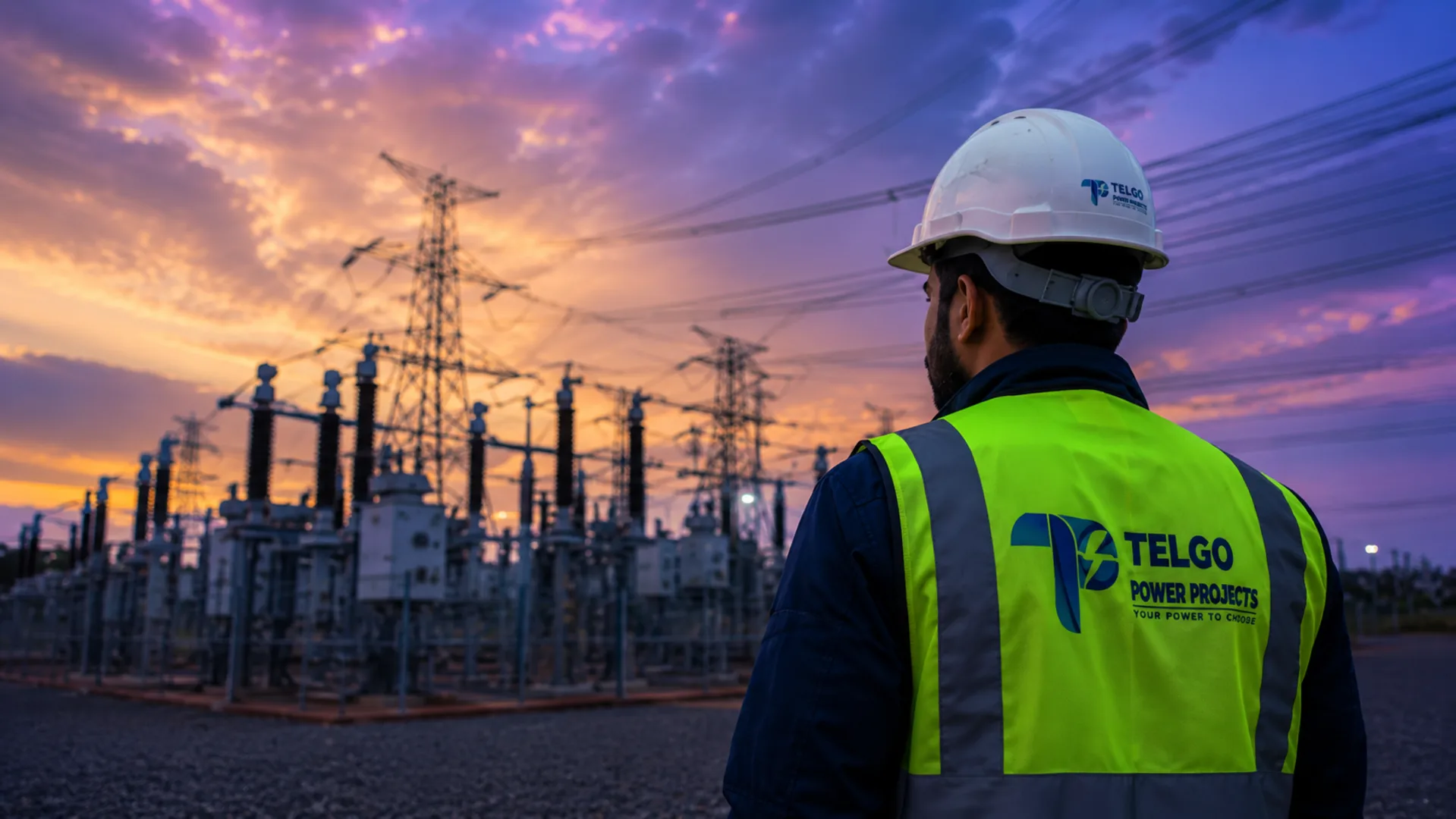 Telgo engineers planning a power infrastructure project beside transmission lines.